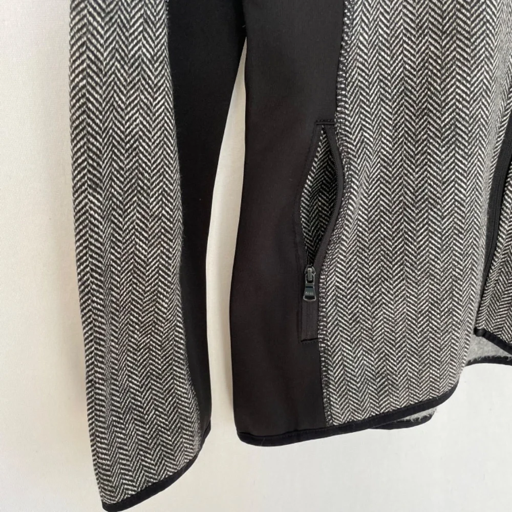 MNY Marc NY Women's Medium Full Zip Jacket Stand Up Collar Black Herringbone